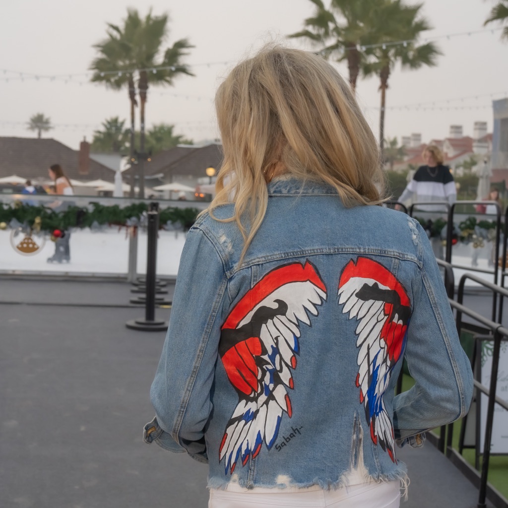Denim Jacket With Colorful Wing Design Red Wings Denim